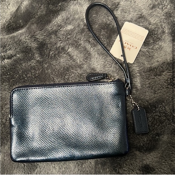 BRAND NEW COACH blue metallic wristlet (NWT) - Picture 3 of 9